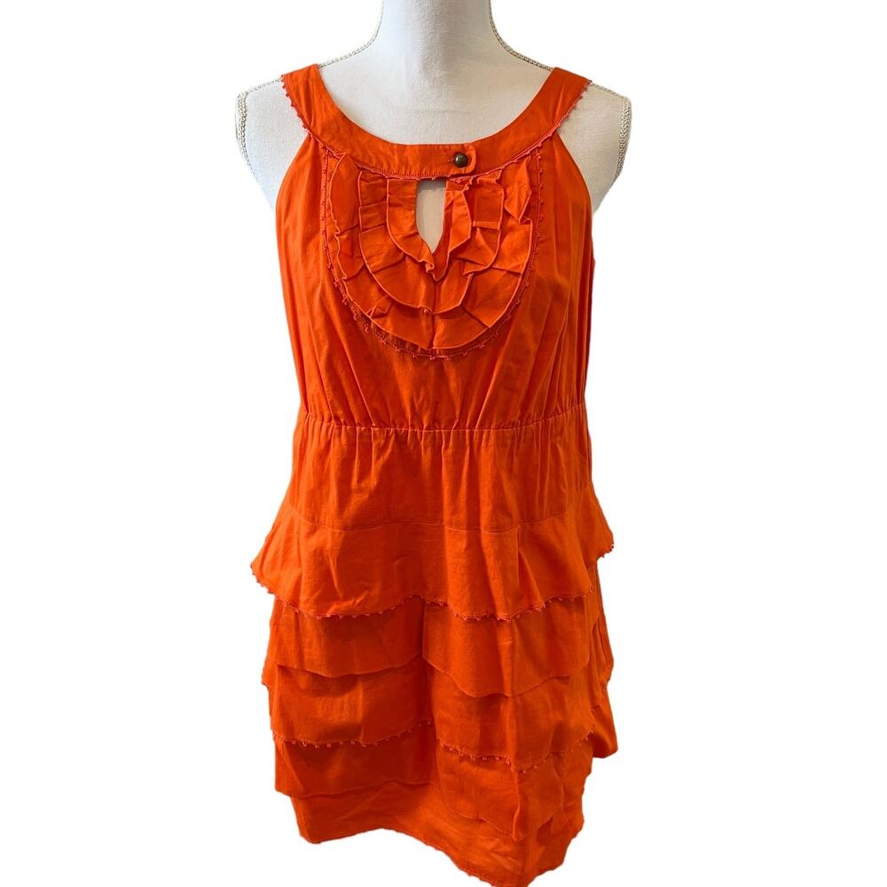 Maeve Anthropologie Terasina Ruffled Sleeveless Dress Tangerine 4